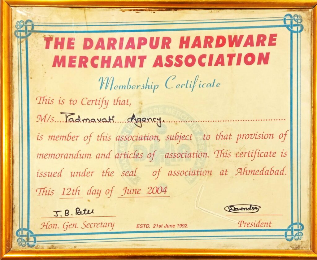 Padmavati Agency Membership Certificate